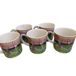 Tracy Porter Stonehouse Farm Collection Set of 5 Coffee Cups Mugs Green Red